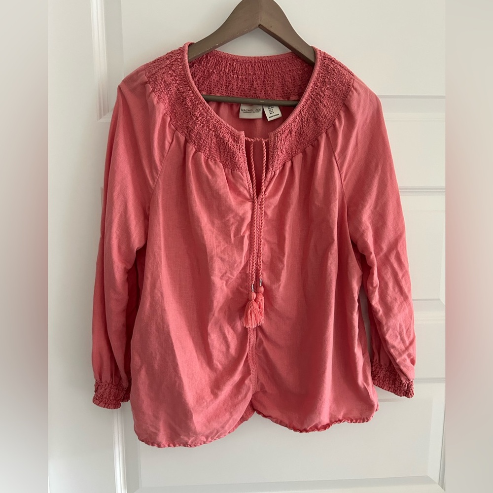 Rachel Zoe Linen Smocked Top Pink Coral Size S